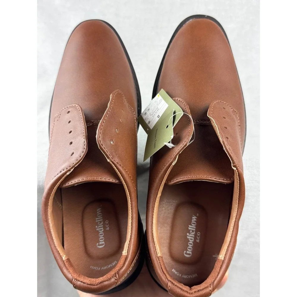 Goodfellow‎ & Co Mens Brown Faux Leather Dress Shoes NO LACES Memory Foam Size 8